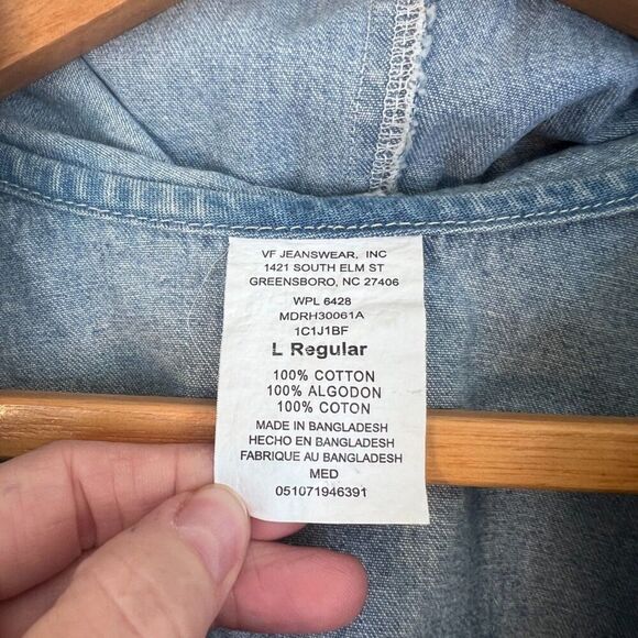 Chic Denim Jacket Hooded Soft Full Zip 100% Cotton Casual Cool Retro Y2K Size LG - Picture 10 of 11